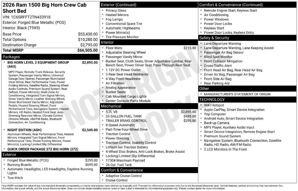 2026 RAM 1500 RAM 1500 BIG HORN CREW CAB 4X4 5'7' BOX