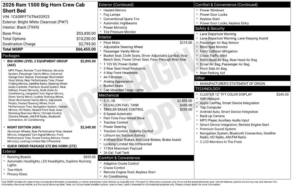 2026 RAM Ram 1500 RAM 1500 BIG HORN CREW CAB 4X4 5'7' BOX
